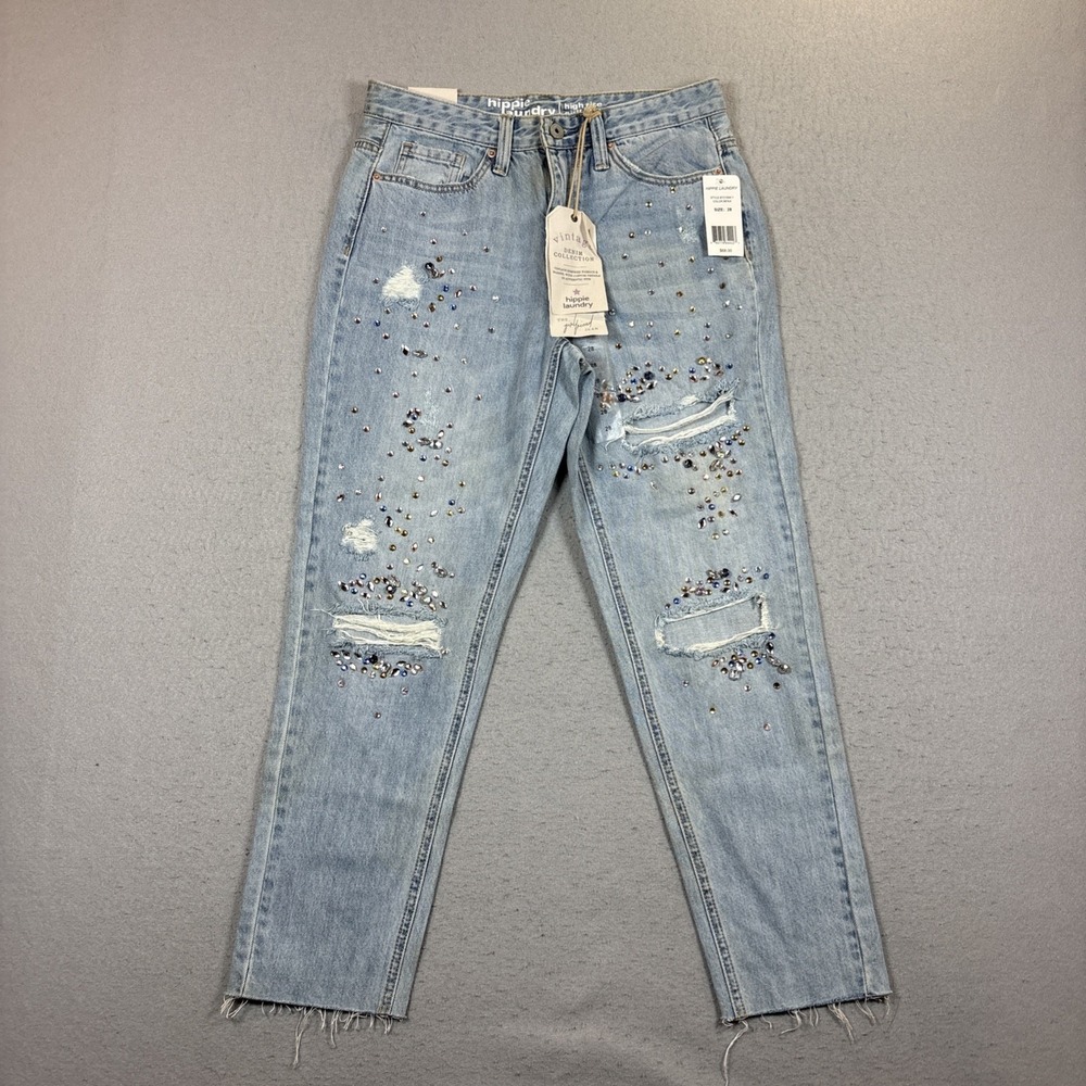Hippie Laundry Girlfriend jeans NWT size 28 Rhinestone Distressed